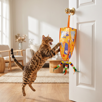 Automatic Hanging Cat Toy with Feather Teasers & Sound