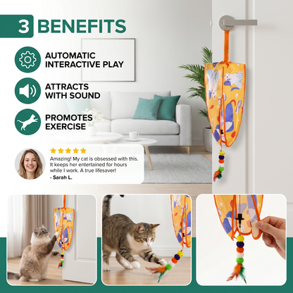 Automatic Hanging Cat Toy with Feather Teasers & Sound