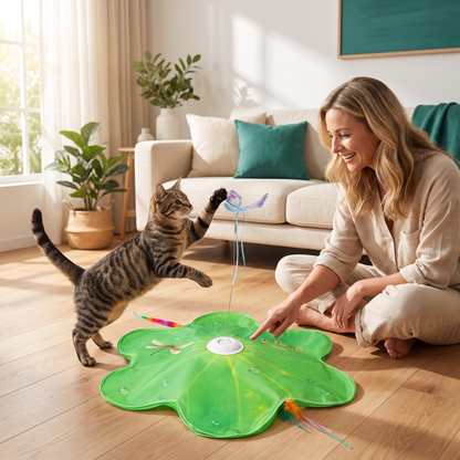 3-in-1 Interactive Butterfly Cat Toy – Play Mat with Butterfly & Feather Teasers