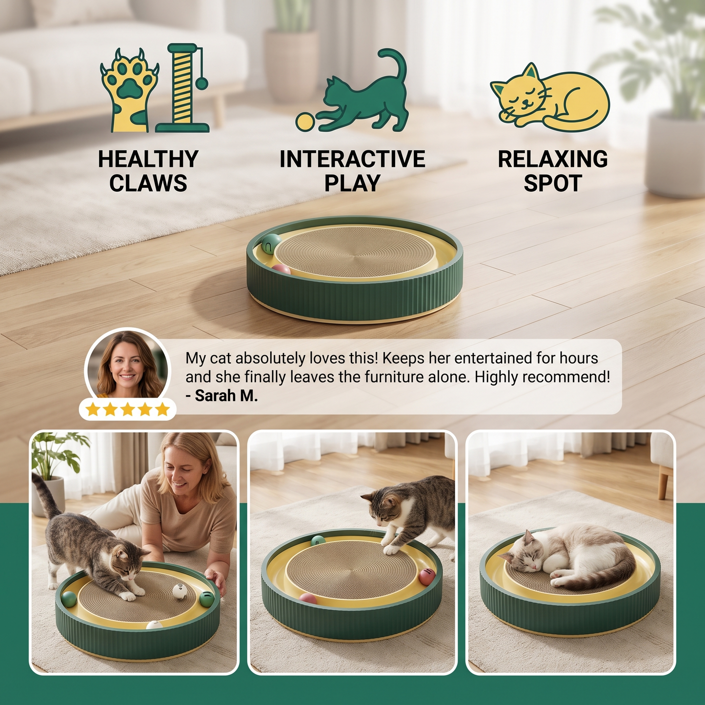 Interactive Cat Scratcher Pad with Rolling Balls and Relaxing Play Area
