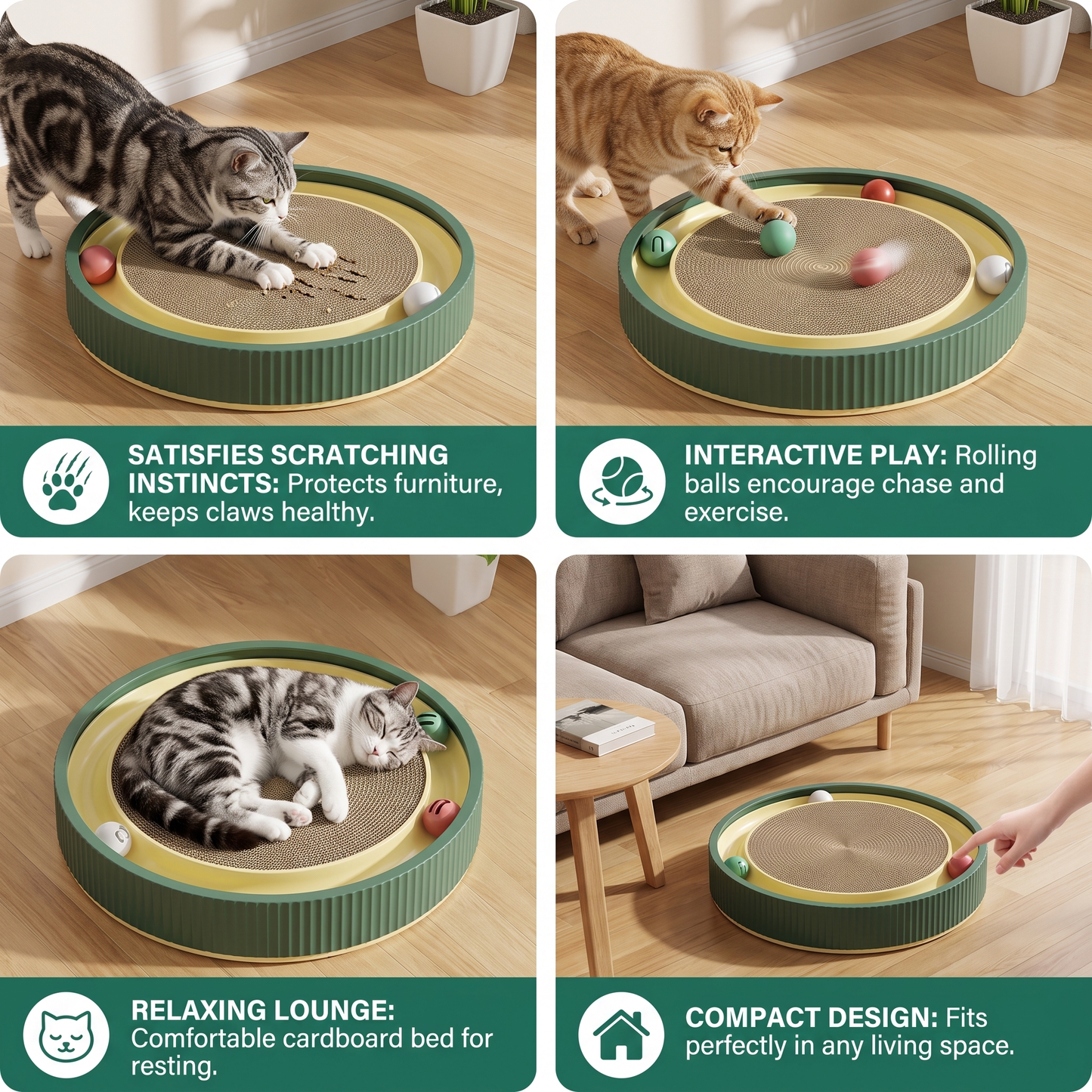 Interactive Cat Scratcher Pad with Rolling Balls and Relaxing Play Area