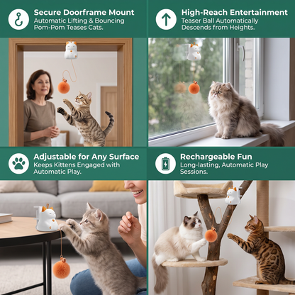 Interactive Rechargeable Cat Toy – Automatic Lifting Pom-Pom Teaser