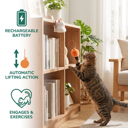 Interactive Rechargeable Cat Toy – Automatic Lifting Pom-Pom Teaser