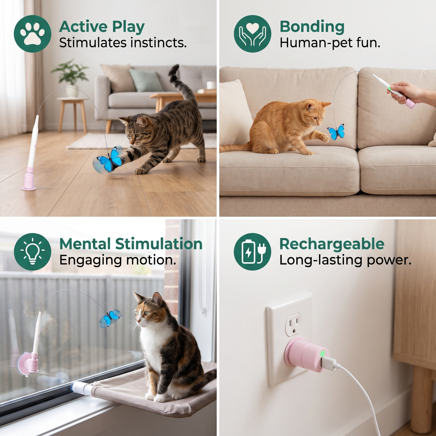 Interactive Spinning Butterfly Cat Toy – Rechargeable Motion Teaser Wand