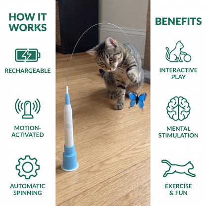 Interactive Spinning Butterfly Cat Toy – Rechargeable Motion Teaser Wand