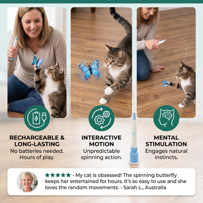 Interactive Spinning Butterfly Cat Toy – Rechargeable Motion Teaser Wand