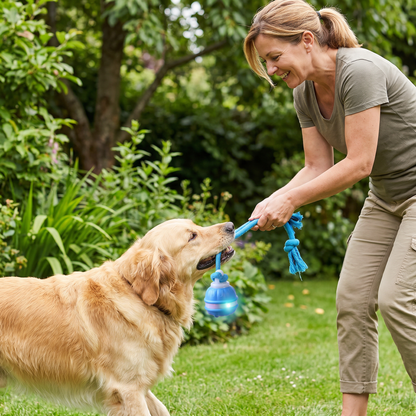 Durable Dog Play Ball with Motion Sensor and Tug Rope in Dog-Friendly Colours