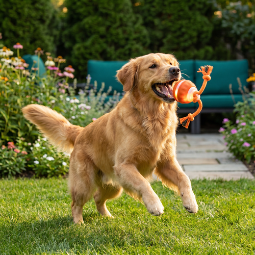 Durable Dog Play Ball with Motion Sensor and Tug Rope in Dog-Friendly Colours