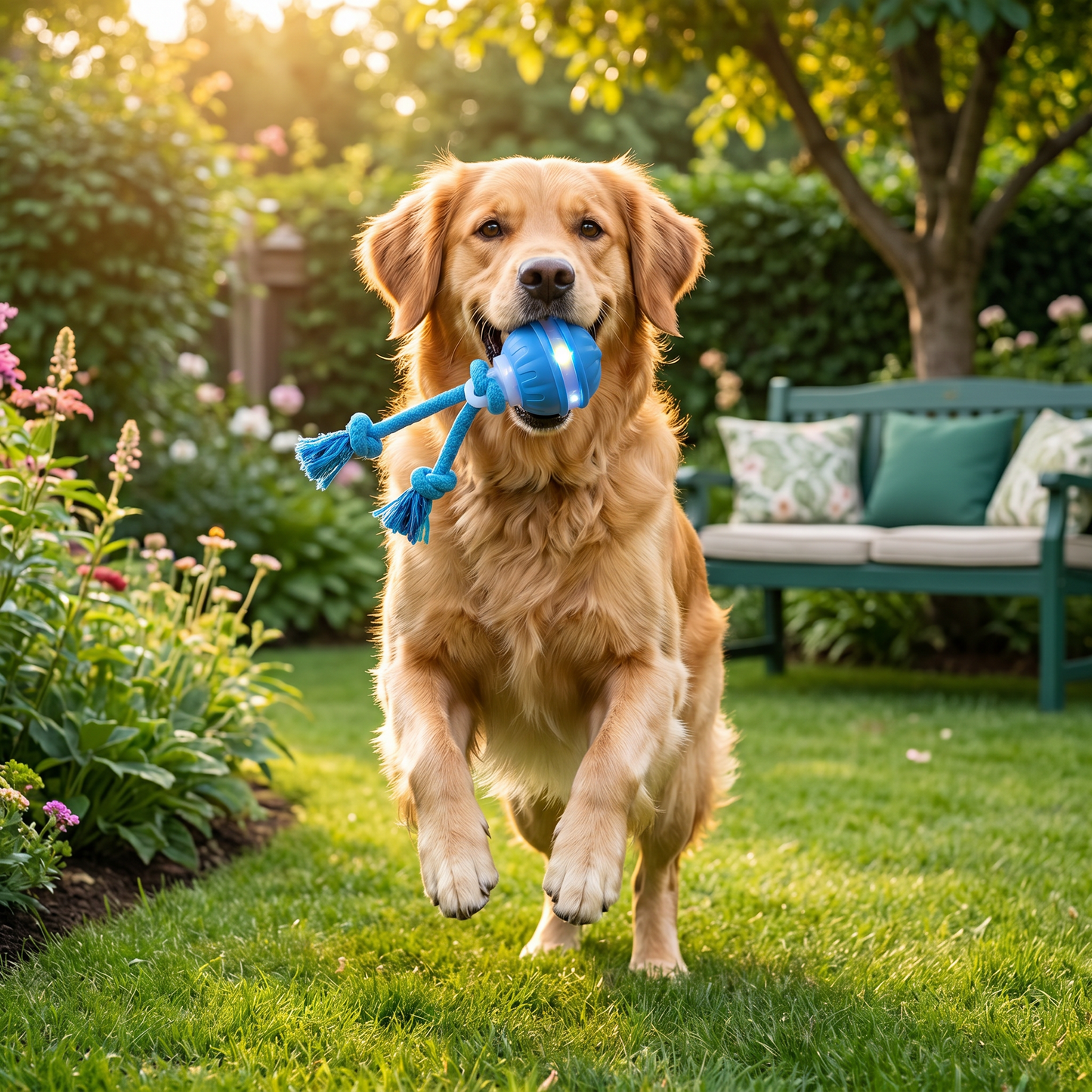 Durable Dog Play Ball with Motion Sensor and Tug Rope in Dog-Friendly Colours