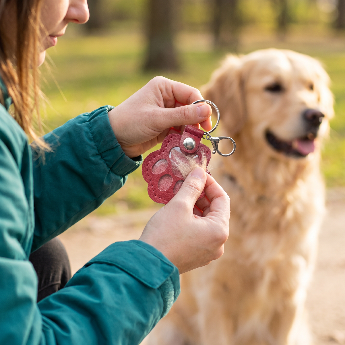 Leather Memorial Pet Hair Storage Keychain
