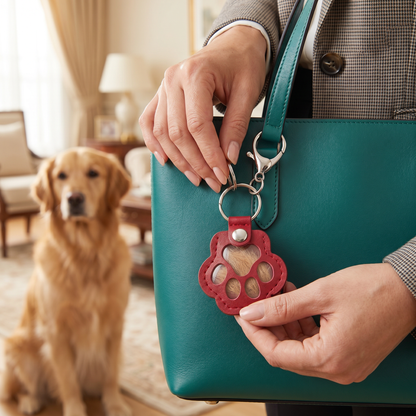 Leather Memorial Pet Hair Storage Keychain