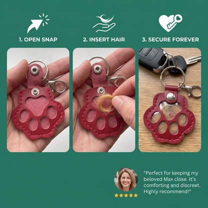 Leather Memorial Pet Hair Storage Keychain