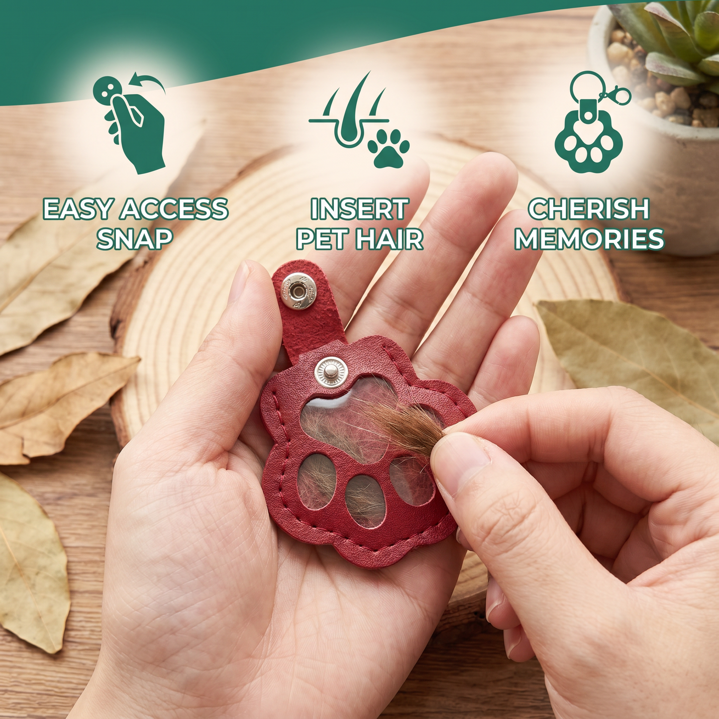 Leather Memorial Pet Hair Storage Keychain