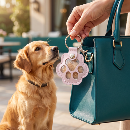 Leather Memorial Pet Hair Storage Keychain