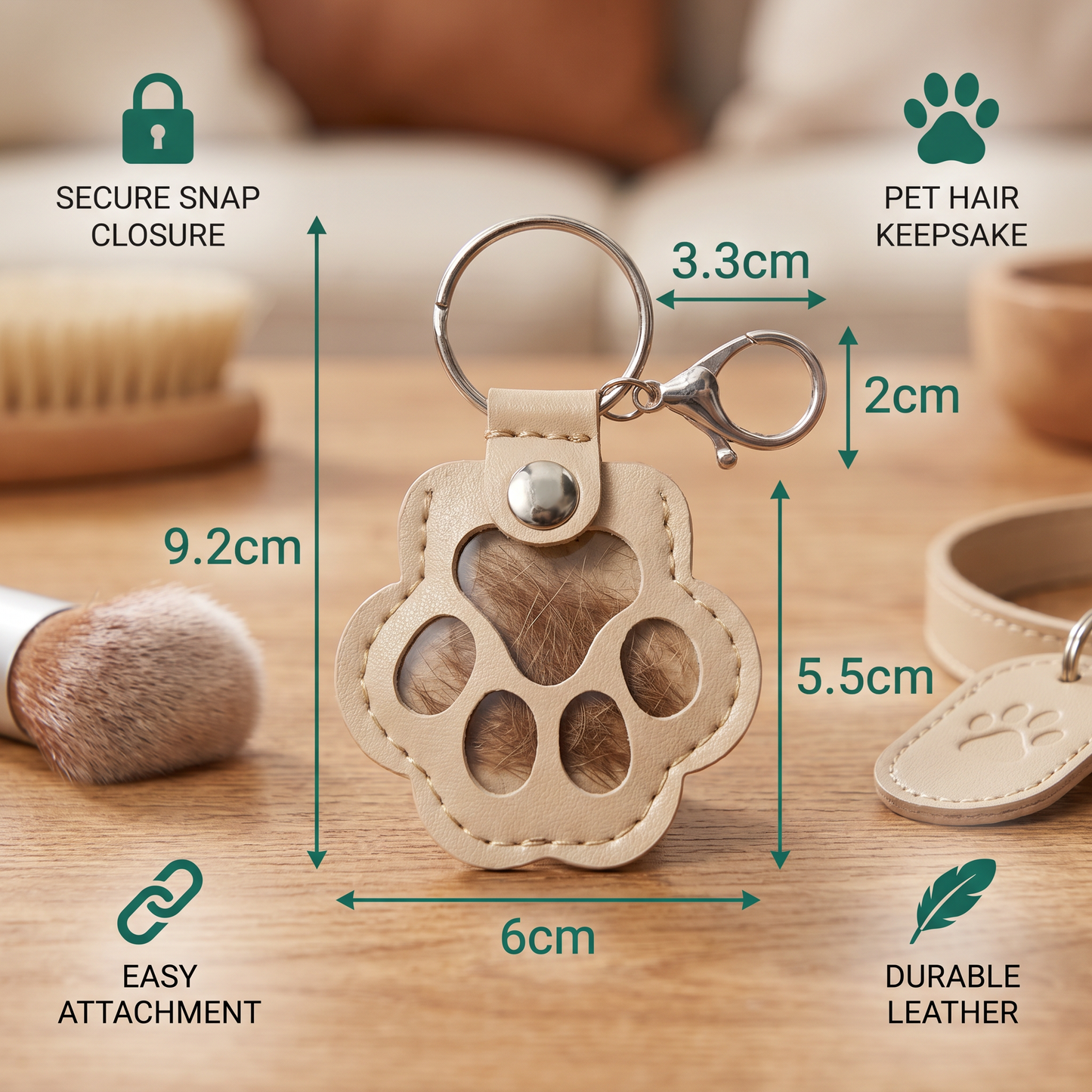 Leather Memorial Pet Hair Storage Keychain