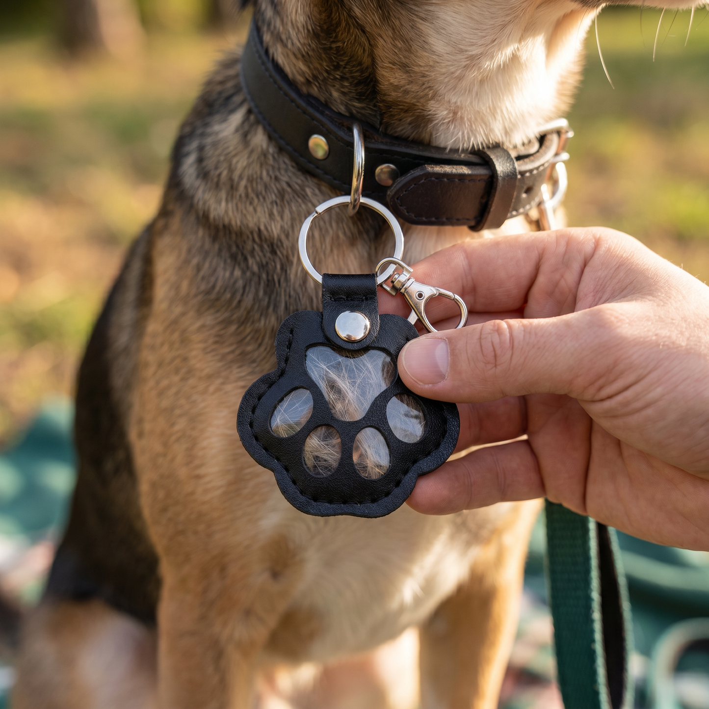 Leather Memorial Pet Hair Storage Keychain
