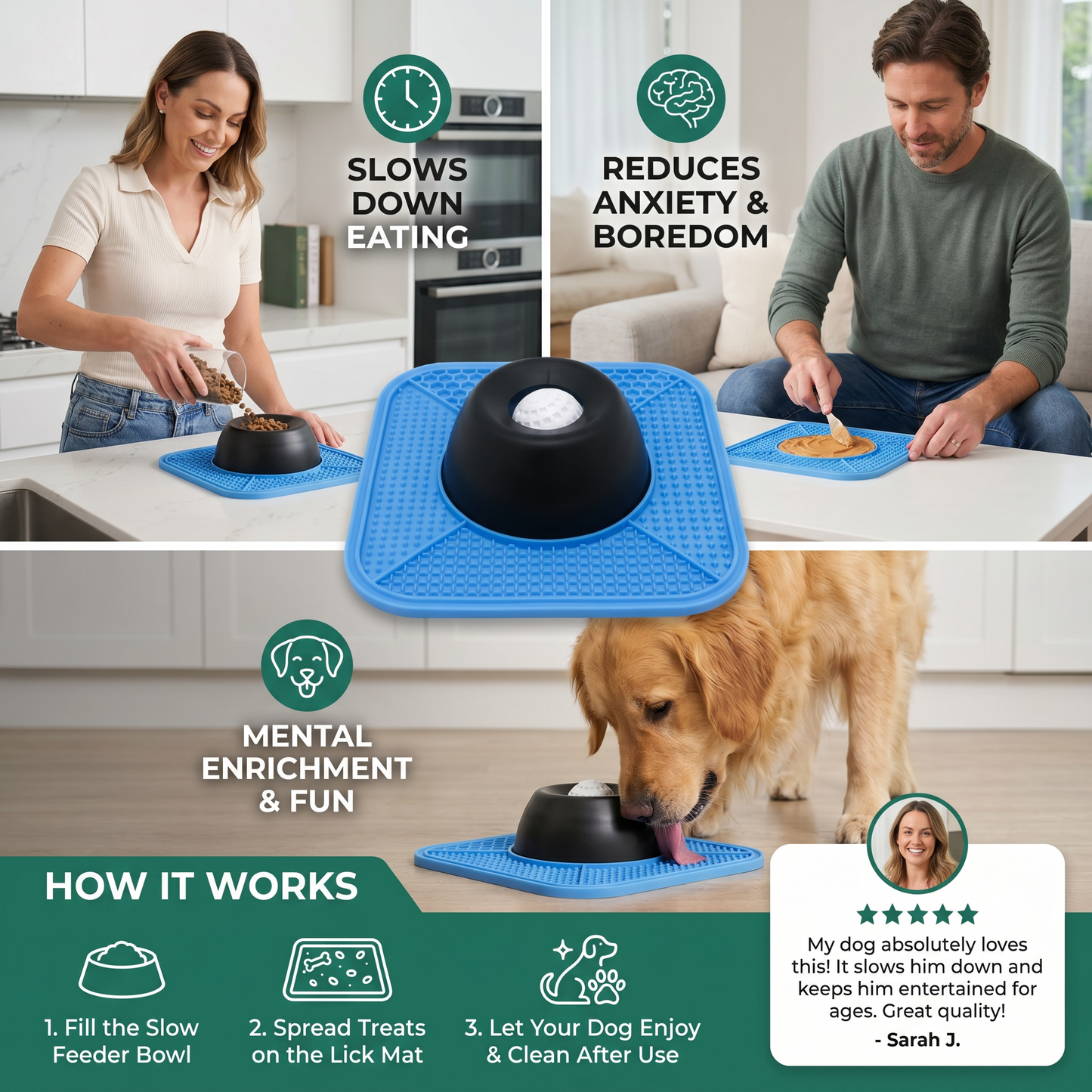 2in1 Slow Feeder Dog Bowl with Lick Mat