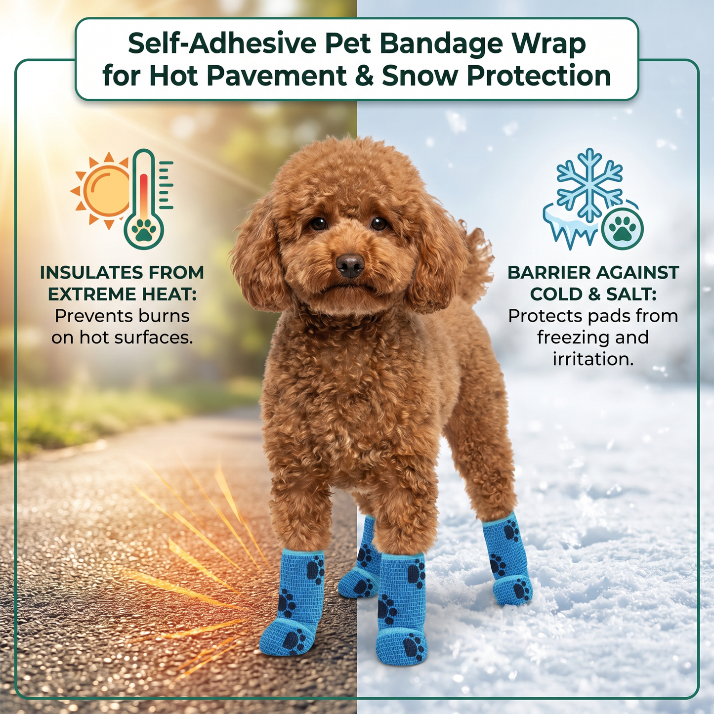 Self-Adhesive Pet Bandage Wrap for Hot Pavement & Snow Protection