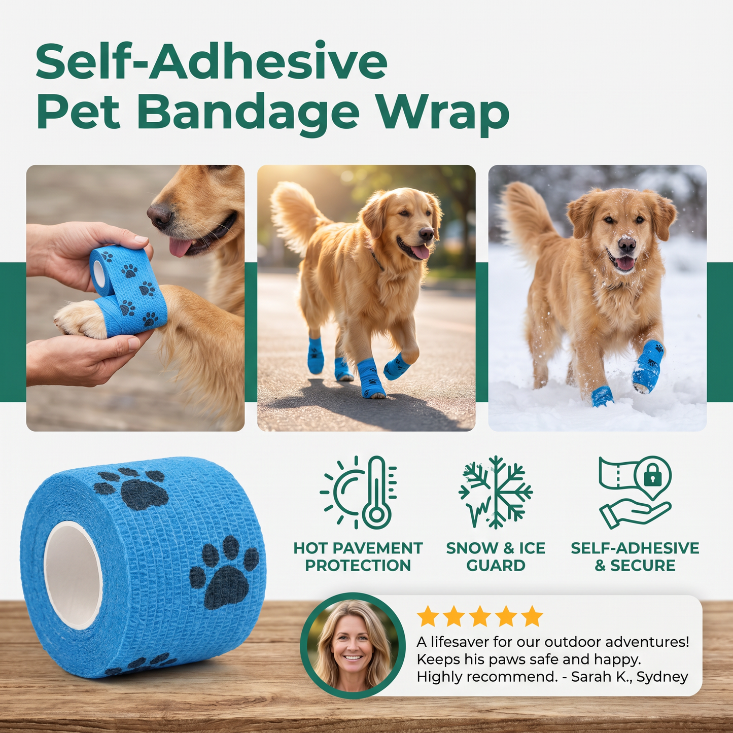 Self-Adhesive Pet Bandage Wrap for Hot Pavement & Snow Protection