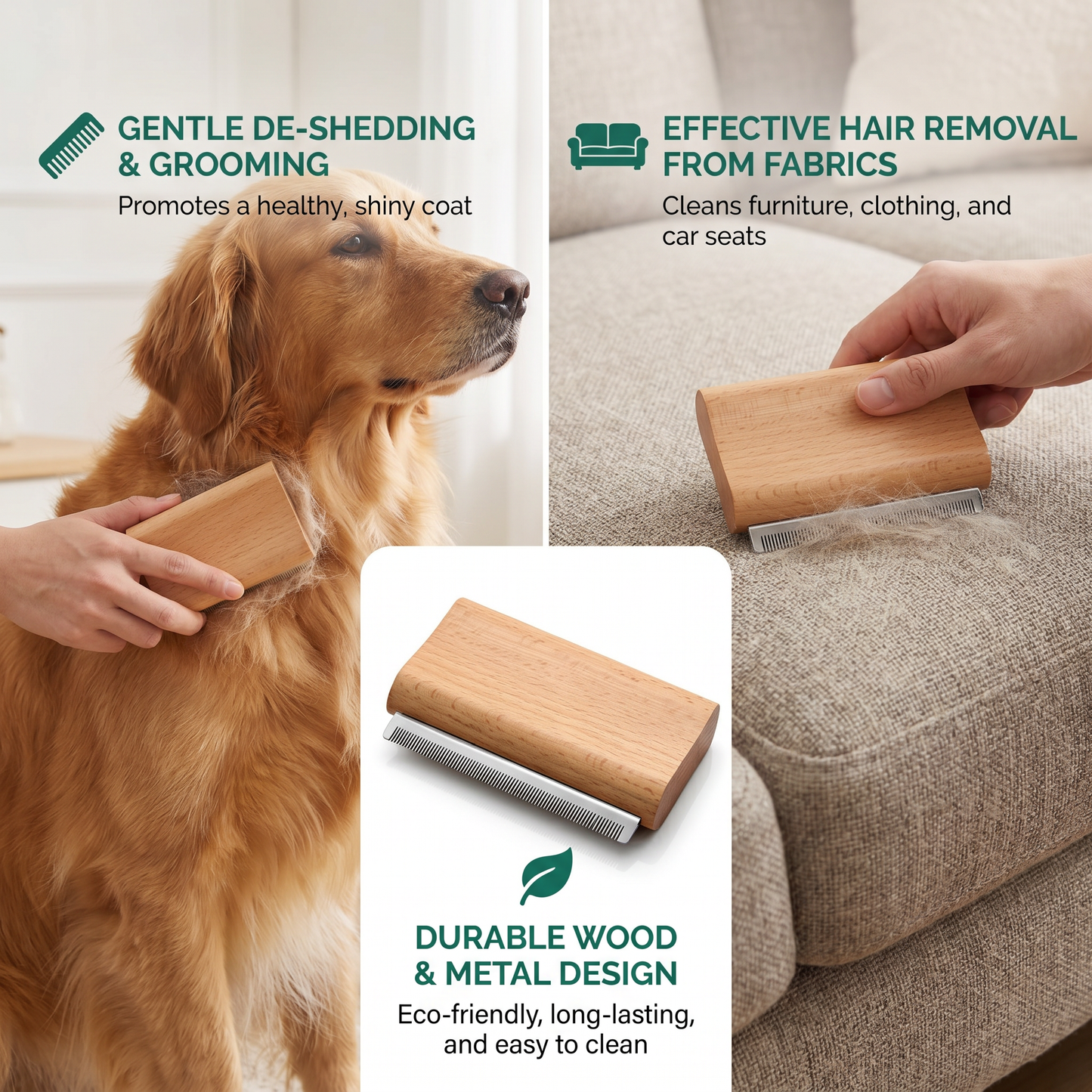 2-in-1 Pet Grooming & Hair Removal Comb for Fur, Furniture & Fabrics