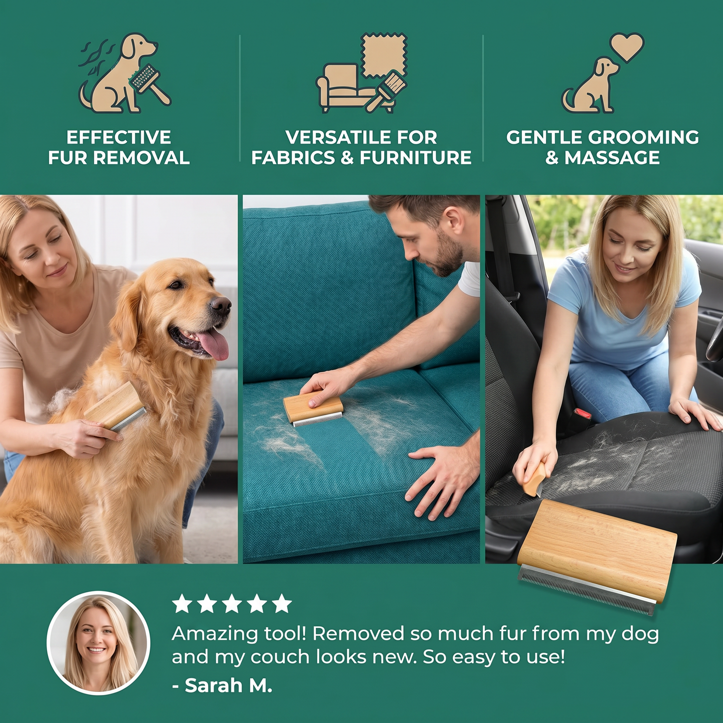2-in-1 Pet Grooming & Hair Removal Comb for Fur, Furniture & Fabrics