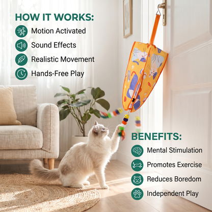 Automatic Hanging Cat Toy with Feather Teasers & Sound