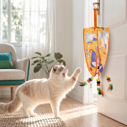 Automatic Hanging Cat Toy with Feather Teasers & Sound