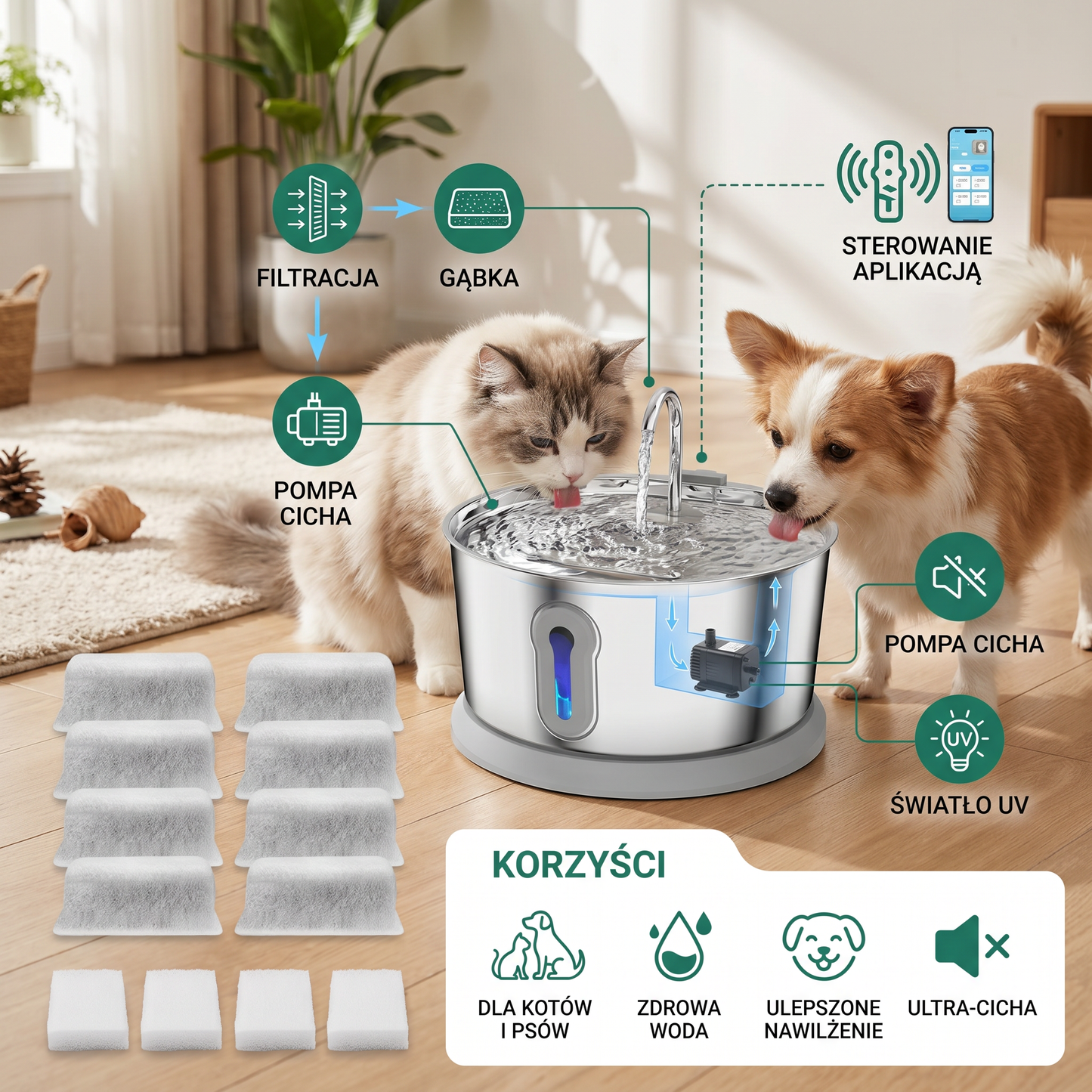 Smart Antibacterial Stainless Steel Pet Water Fountain – 4L Ultra-Quiet for Improved Pet Hydration & Health