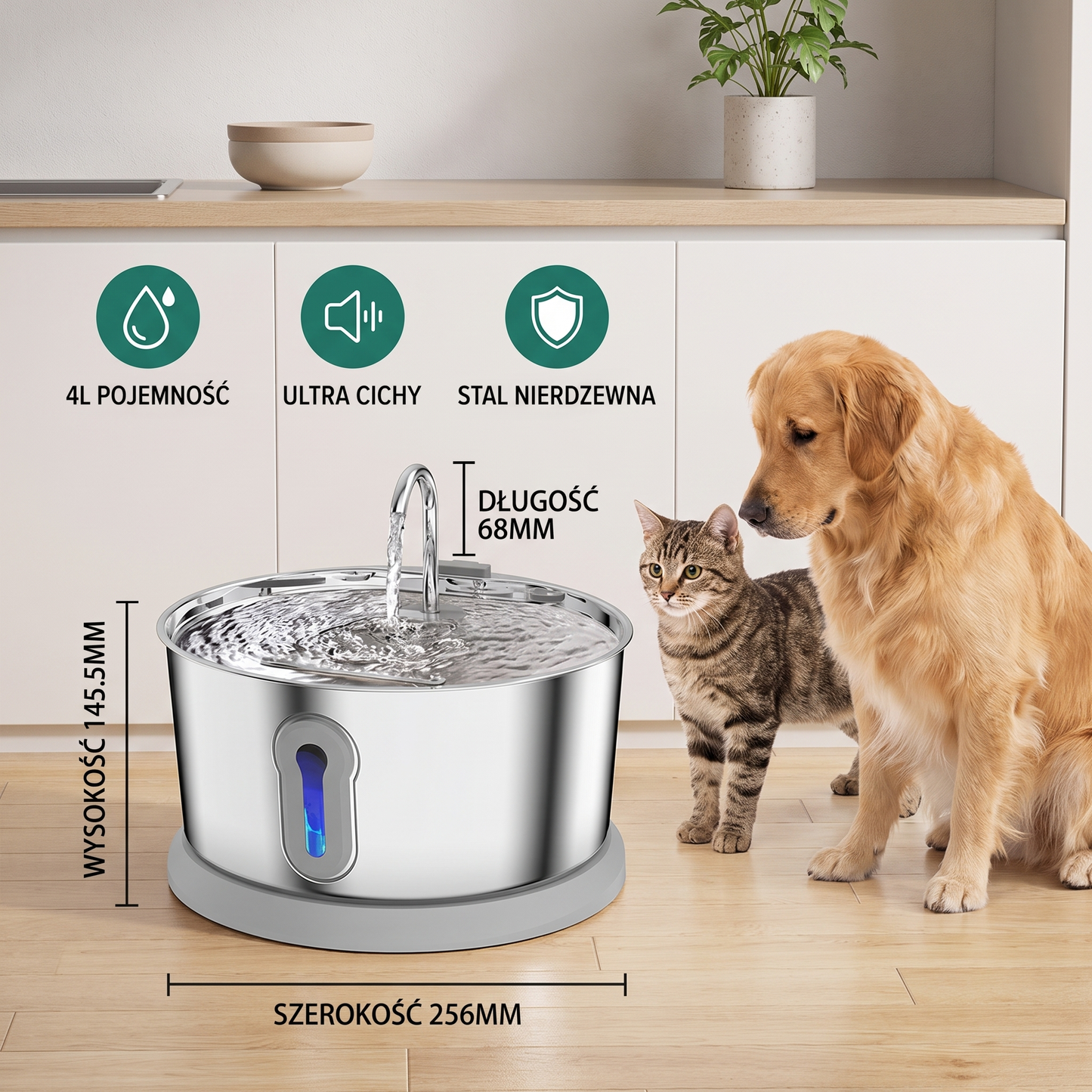 Smart Antibacterial Stainless Steel Pet Water Fountain – 4L Ultra-Quiet for Improved Pet Hydration & Health