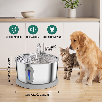 Smart Antibacterial Stainless Steel Pet Water Fountain – 4L Ultra-Quiet for Improved Pet Hydration & Health