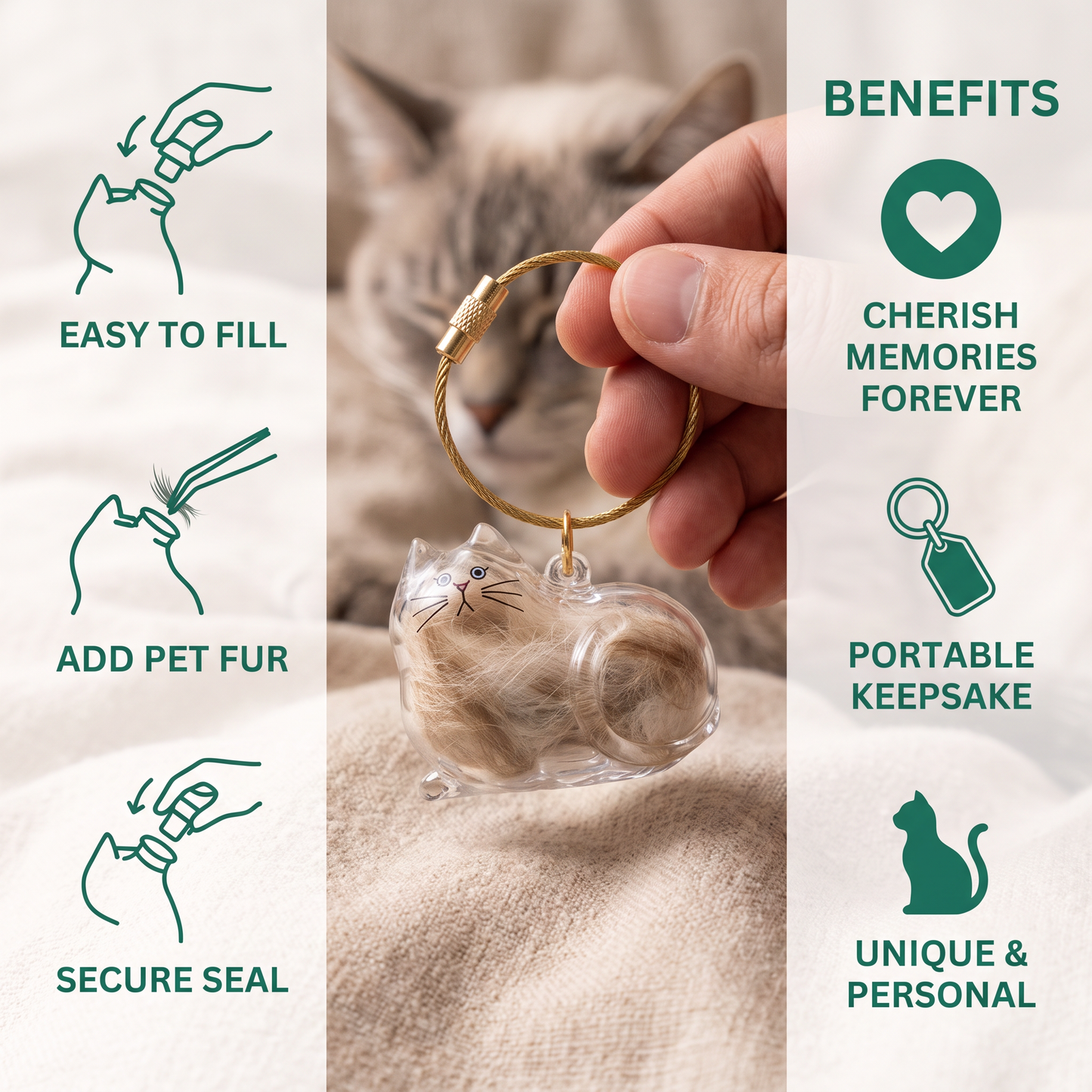 Cat Hair Keepsake Keychain – Pet Fur Memory Holder