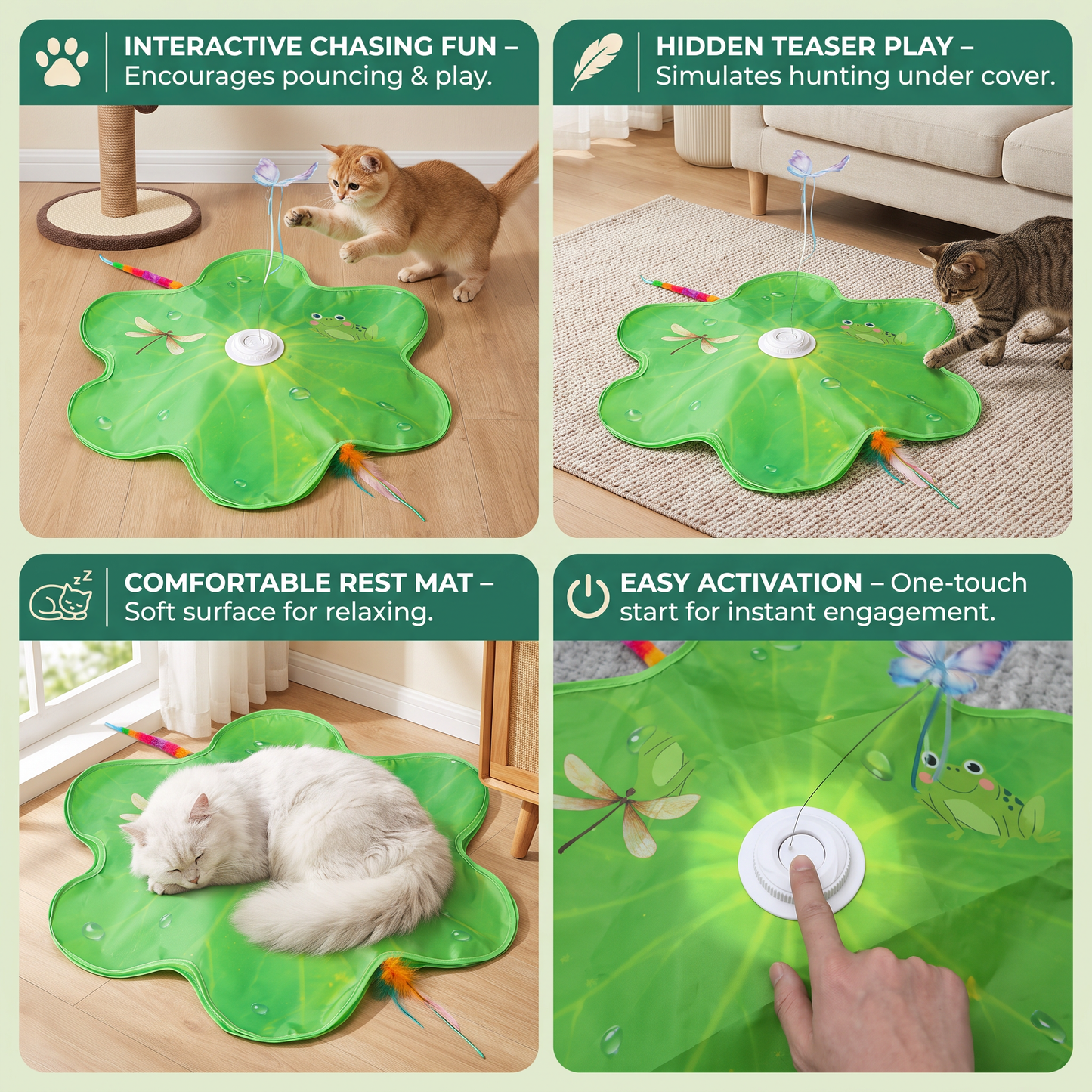 3-in-1 Interactive Butterfly Cat Toy – Play Mat with Butterfly & Feather Teasers