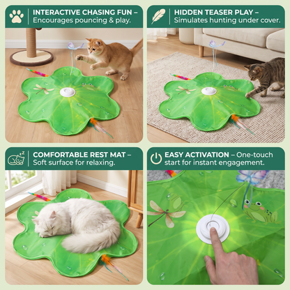 3-in-1 Interactive Butterfly Cat Toy – Play Mat with Butterfly & Feather Teasers
