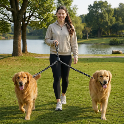 2-in-1 Dog Double Leash with 360° Swivel Joint – Tangle-Free & Shock Absorbing
