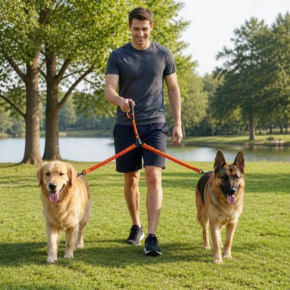 2-in-1 Dog Double Leash with 360° Swivel Joint – Tangle-Free & Shock Absorbing