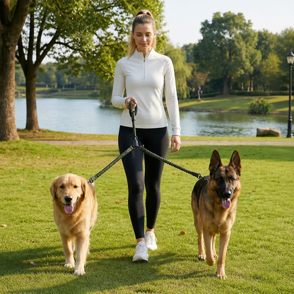 2-in-1 Dog Double Leash with 360° Swivel Joint – Tangle-Free & Shock Absorbing