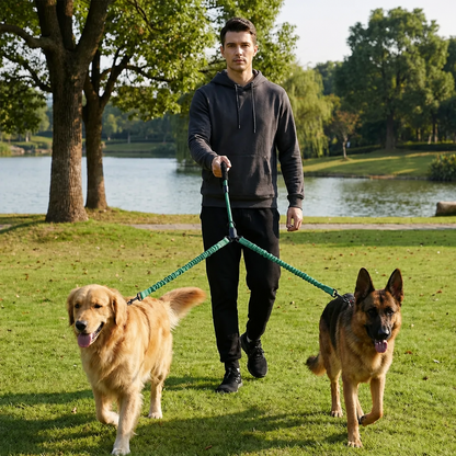 2-in-1 Dog Double Leash with 360° Swivel Joint – Tangle-Free & Shock Absorbing