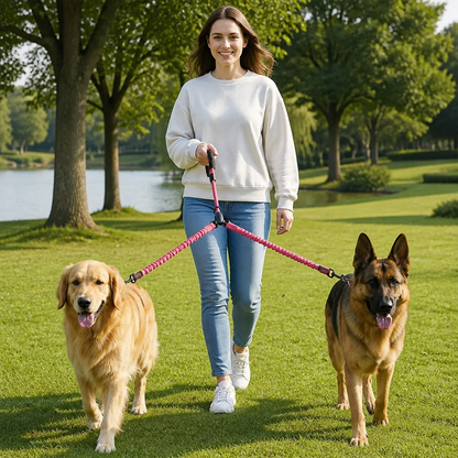 2-in-1 Dog Double Leash with 360° Swivel Joint – Tangle-Free & Shock Absorbing