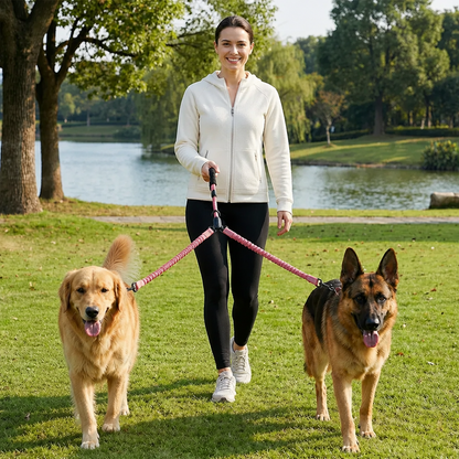 2-in-1 Dog Double Leash with 360° Swivel Joint – Tangle-Free & Shock Absorbing
