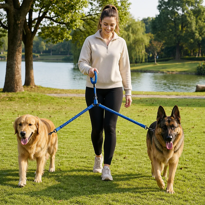 2-in-1 Dog Double Leash with 360° Swivel Joint – Tangle-Free & Shock Absorbing