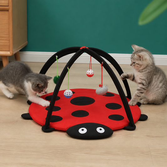 Foldable Cat Play Tent with Hanging Toys and Activity Mat