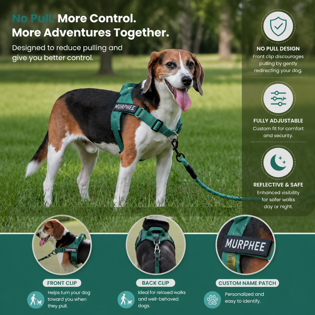 Personalized Reflective No-Pull Dog Harness with Custom Name Patch