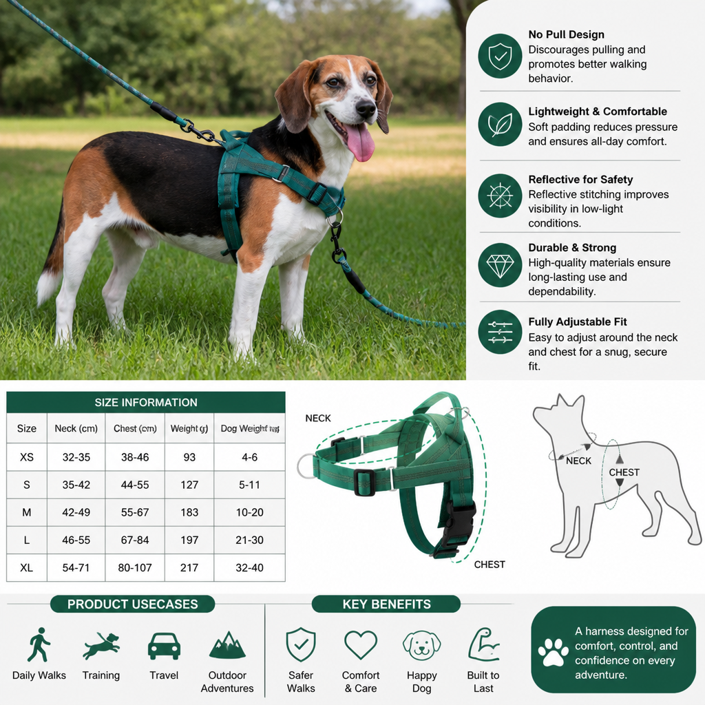 Personalized Reflective No-Pull Dog Harness with Custom Name Patch