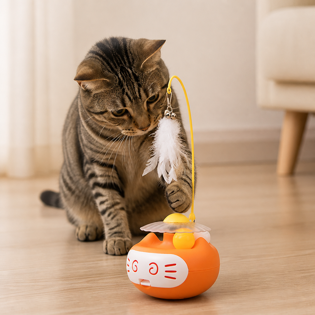 3in1 Interactive Catnip Cat Toy with Feather Wand & Bell