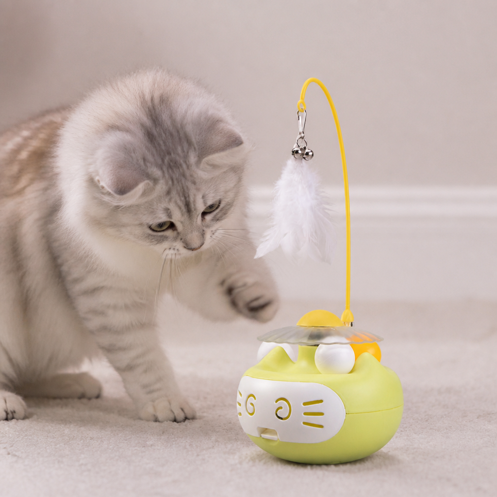 3in1 Interactive Catnip Cat Toy with Feather Wand & Bell