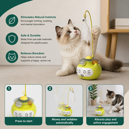 3in1 Interactive Catnip Cat Toy with Feather Wand & Bell