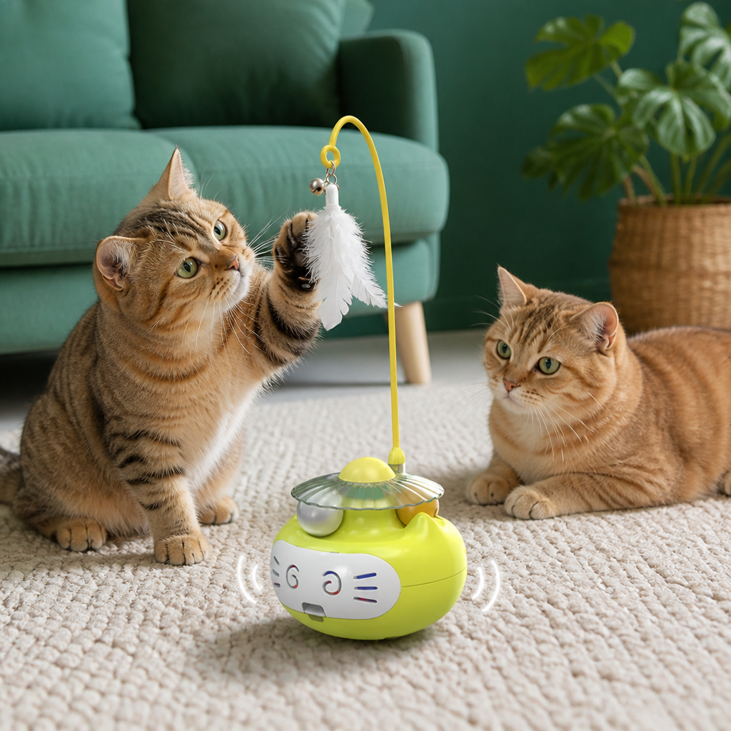 3in1 Interactive Catnip Cat Toy with Feather Wand & Bell
