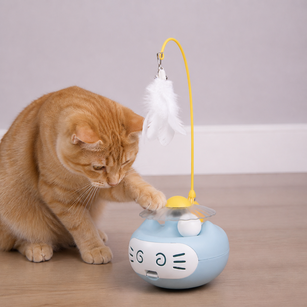 3in1 Interactive Catnip Cat Toy with Feather Wand & Bell