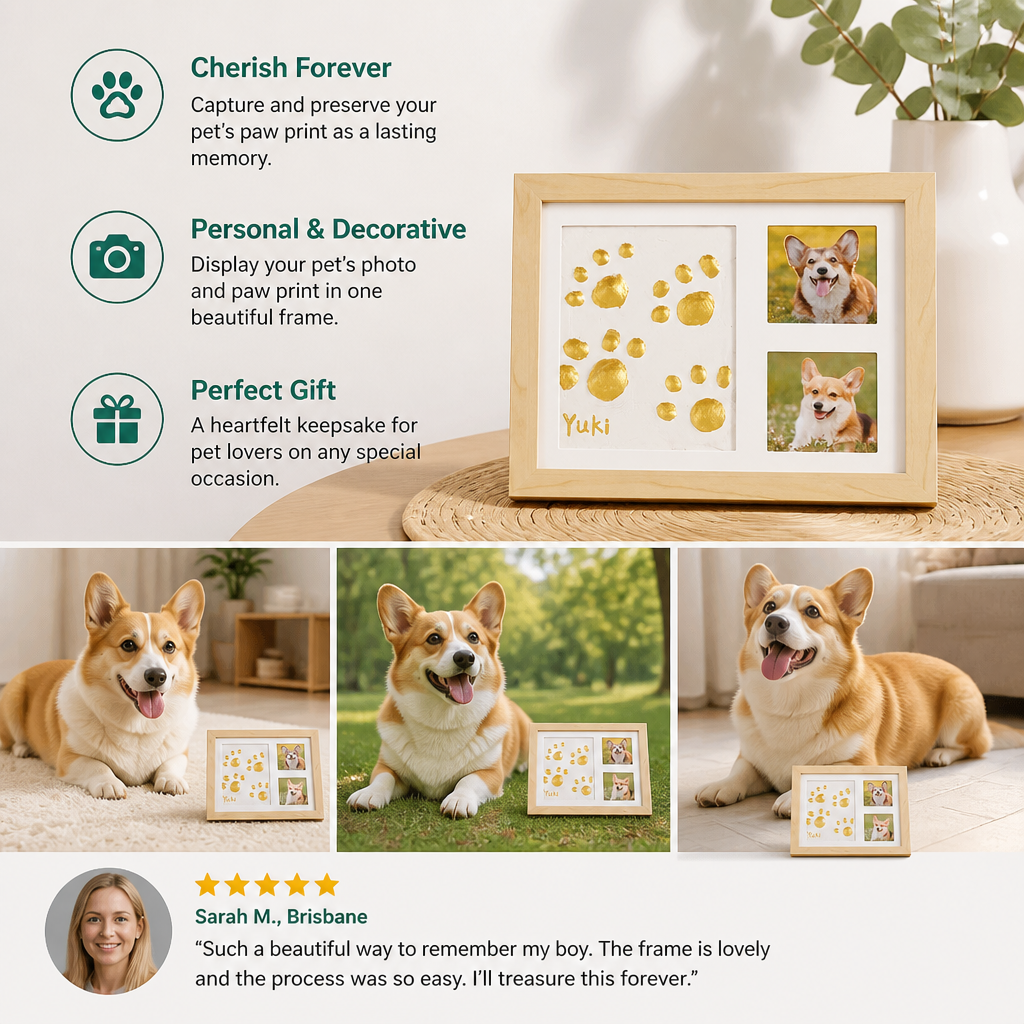 DIY Pet Paw Print Keepsake Frame Kit – Paw Impression & Photo Display