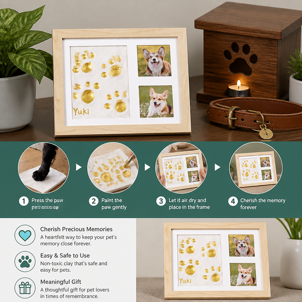 DIY Pet Paw Print Keepsake Frame Kit – Paw Impression & Photo Display